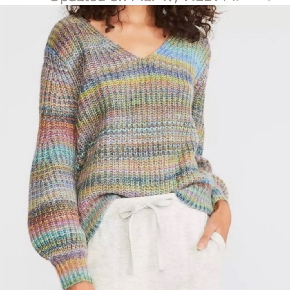 Lou & Grey | Colorful Rainbow Stripe Sweater Semi Crop Balloon Sleeve XS (6/8) - Picture 13 of 13